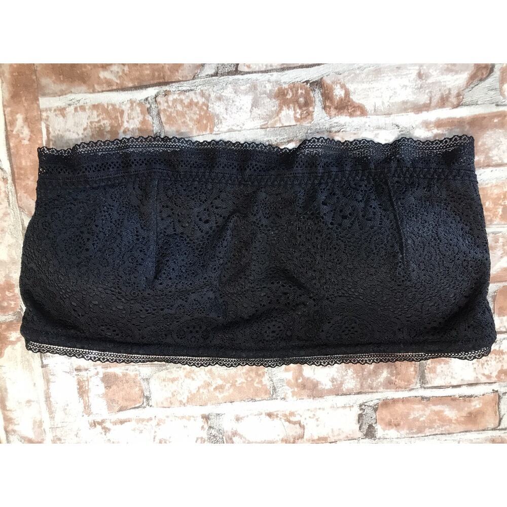 Hollister Gilly Hicks Lacy Padded Bandeau Bra Black Sz Lg Wireless Strapless